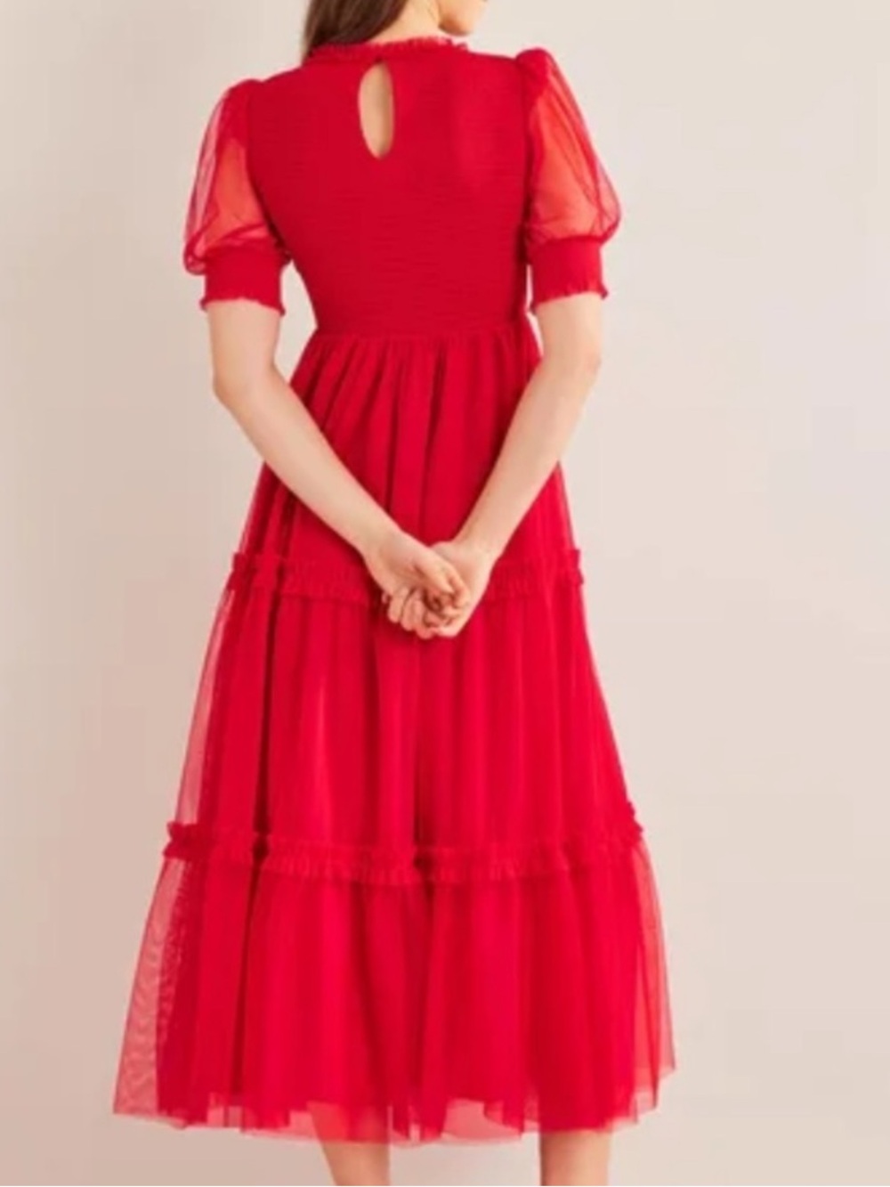 Women’s Boden Smocked Tulle Maxi Dress Red Size 10 - Picture 2 of 8